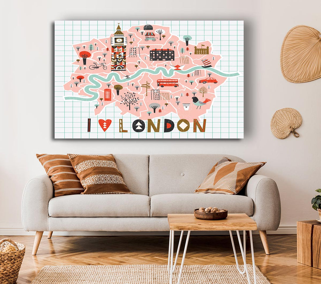 Picture of The Little Map Of London 2 Canvas Print Wall Art