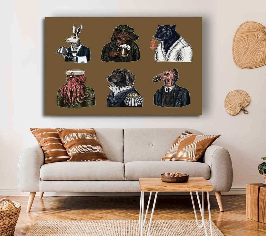 Picture of Six Vintage Animal People Canvas Print Wall Art