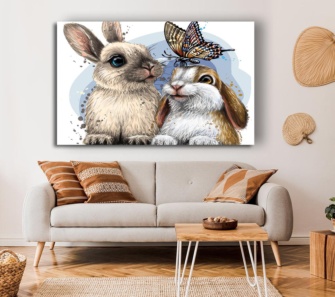 Picture of The Cute Bunnies With Butterfly Canvas Print Wall Art