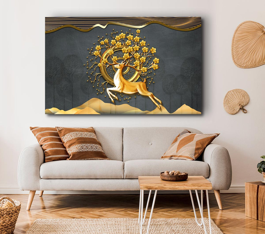 Picture of The Gold Flower Stag Tree Canvas Print Wall Art