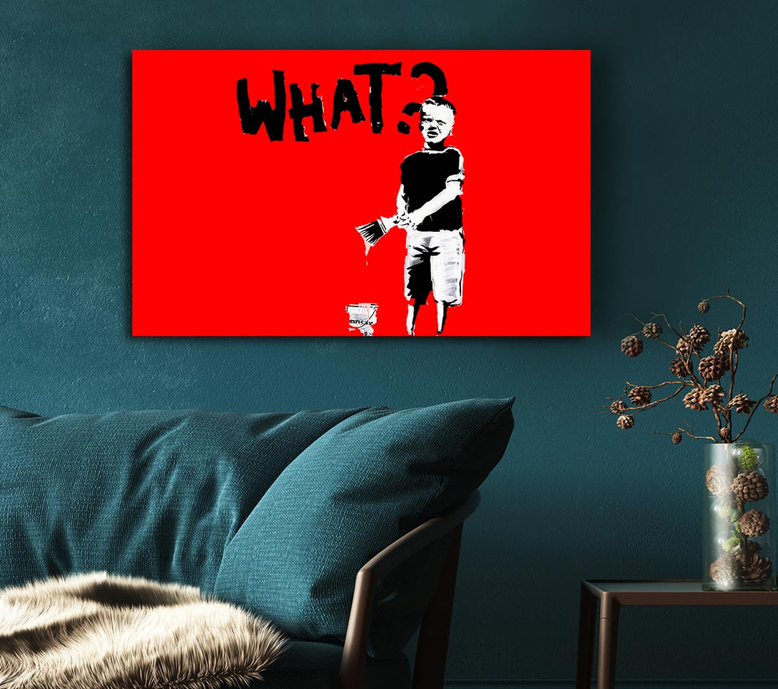 Picture of Graffiti Kid What Red Canvas Print Wall Art