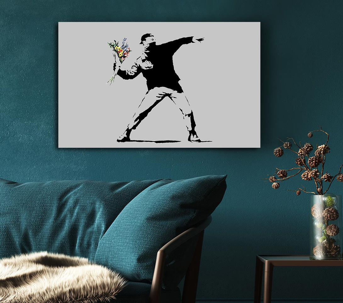 Picture of Peaceful Warrior Grey Canvas Print Wall Art