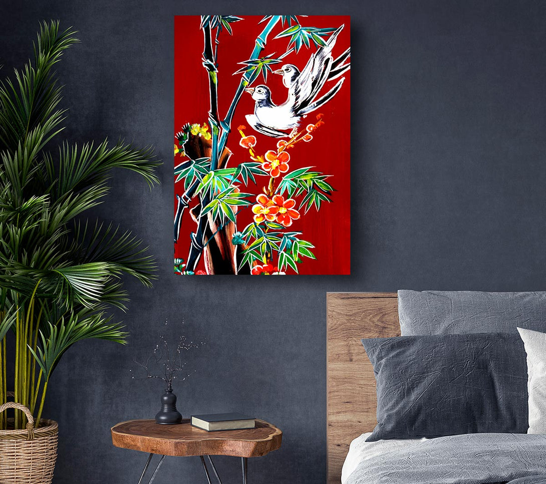 Picture of Red Garden Of Doves Canvas Print Wall Art