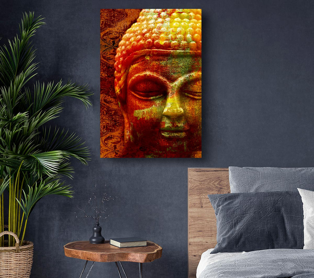 Picture of Retro Orange Yellow Buddha Canvas Print Wall Art