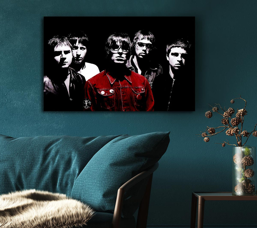 Picture of Oasis Liam Red Coat B n W Canvas Print Wall Art