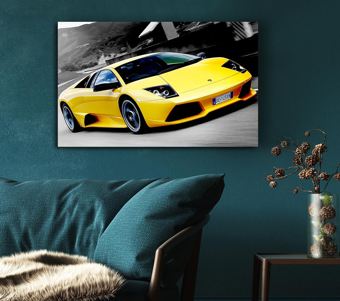 Picture of Lamborghini On The Move Yellow Canvas Print Wall Art