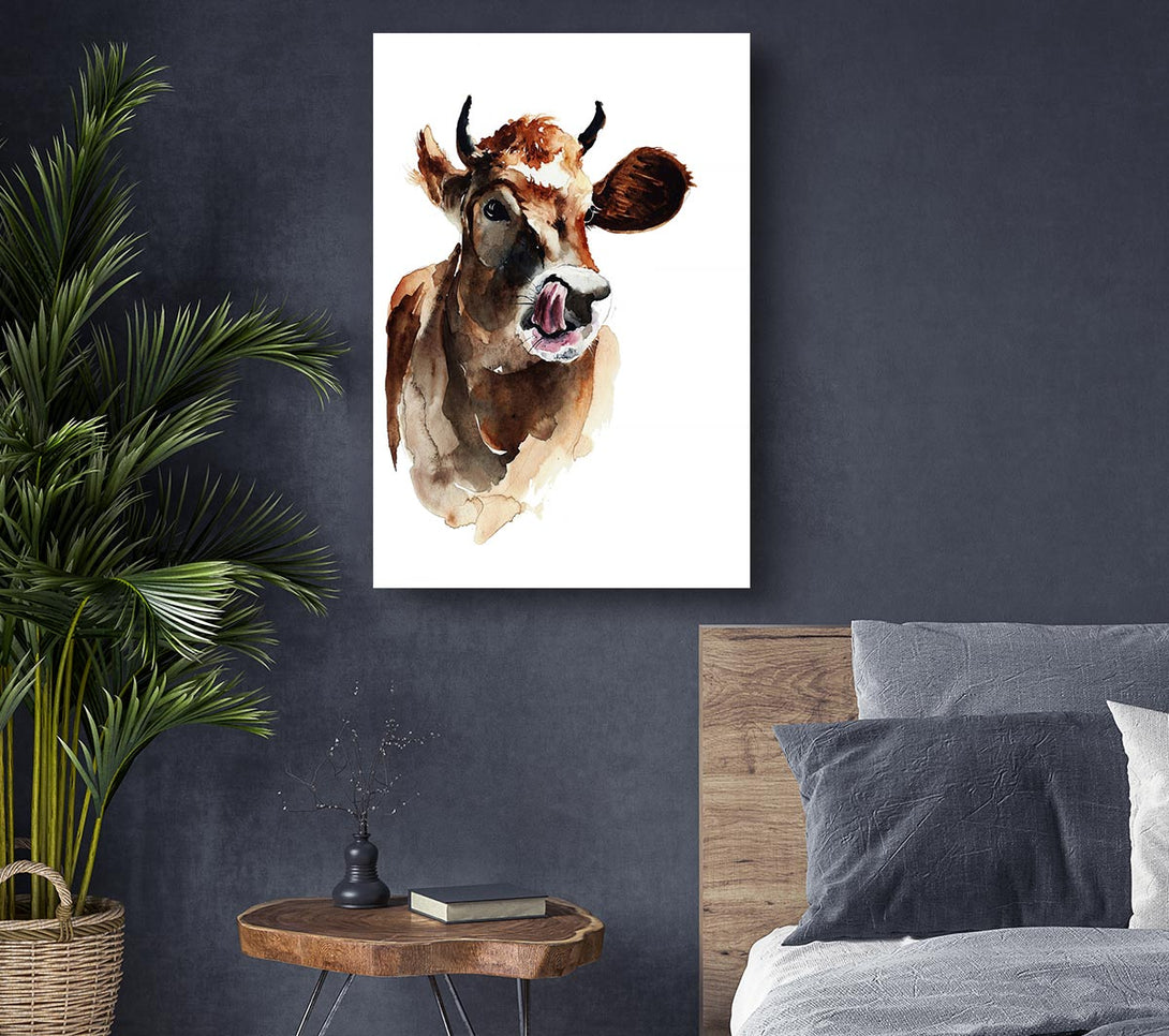 Picture of Cow Licking Good Canvas Print Wall Art