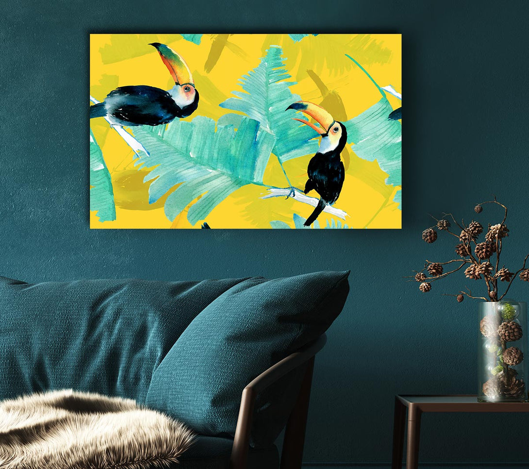 Picture of Toucan Palm Leaves Canvas Print Wall Art