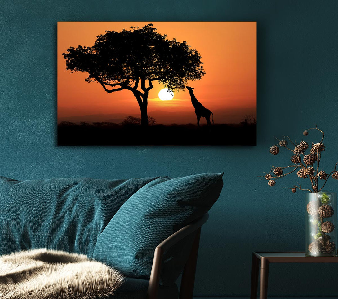 Picture of Giraffe Safari Sunset Canvas Print Wall Art