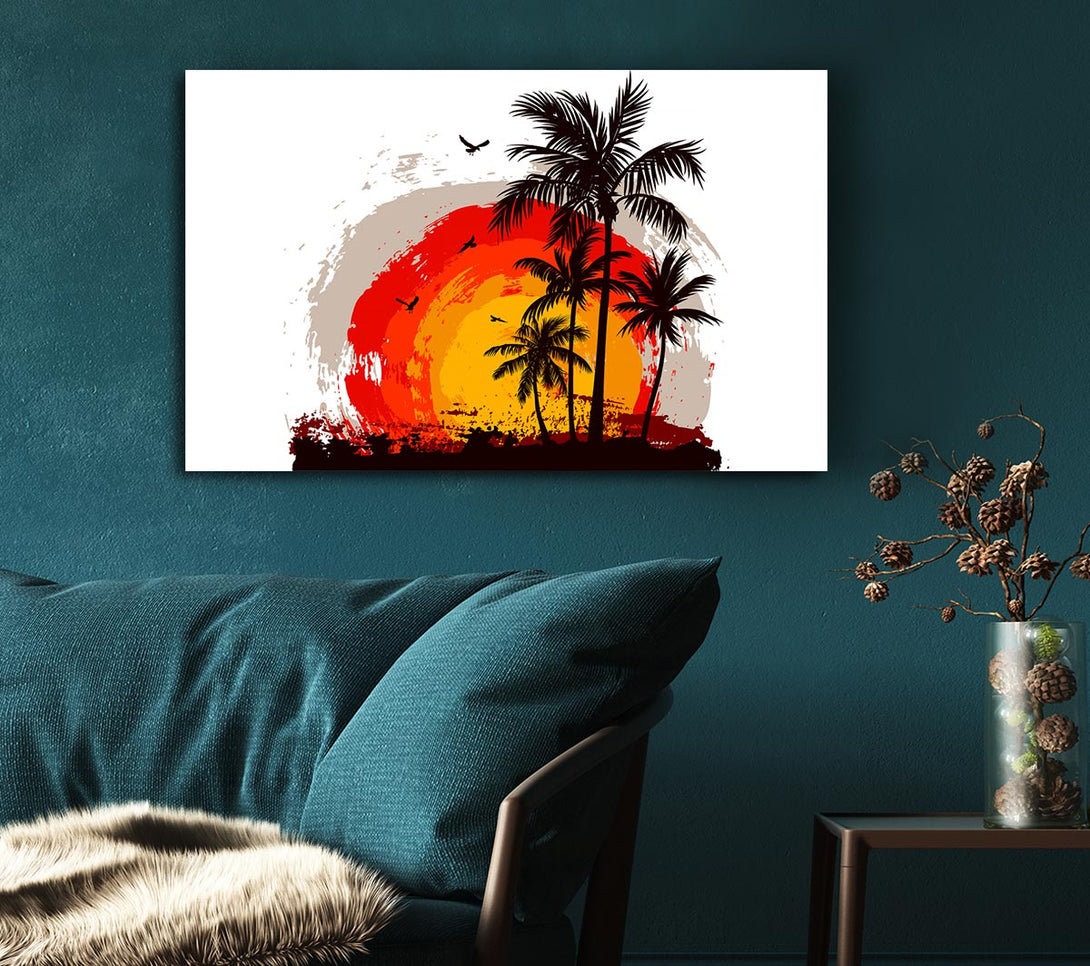 Picture of Impressionist Palm Tree Sun Canvas Print Wall Art