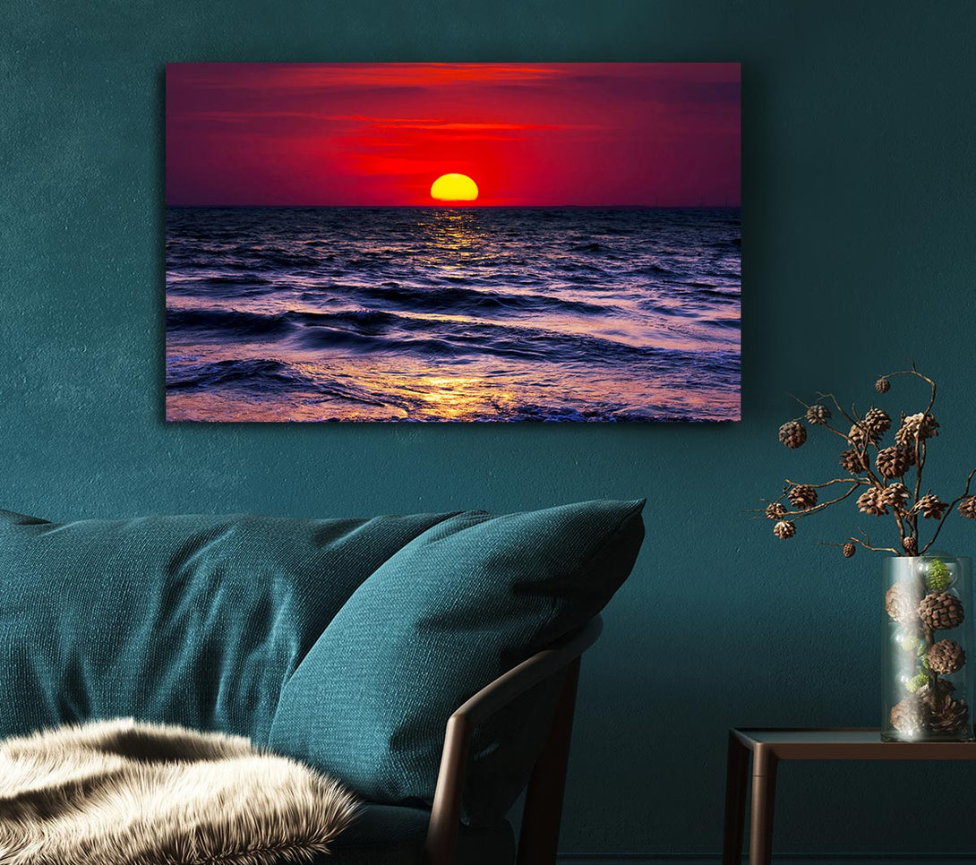 Picture of Golden Sunset Ocean Canvas Print Wall Art