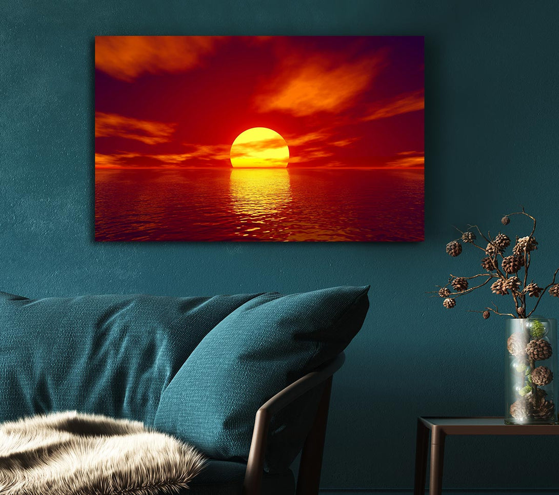 Picture of Golden Sun In The Red Sky Canvas Print Wall Art