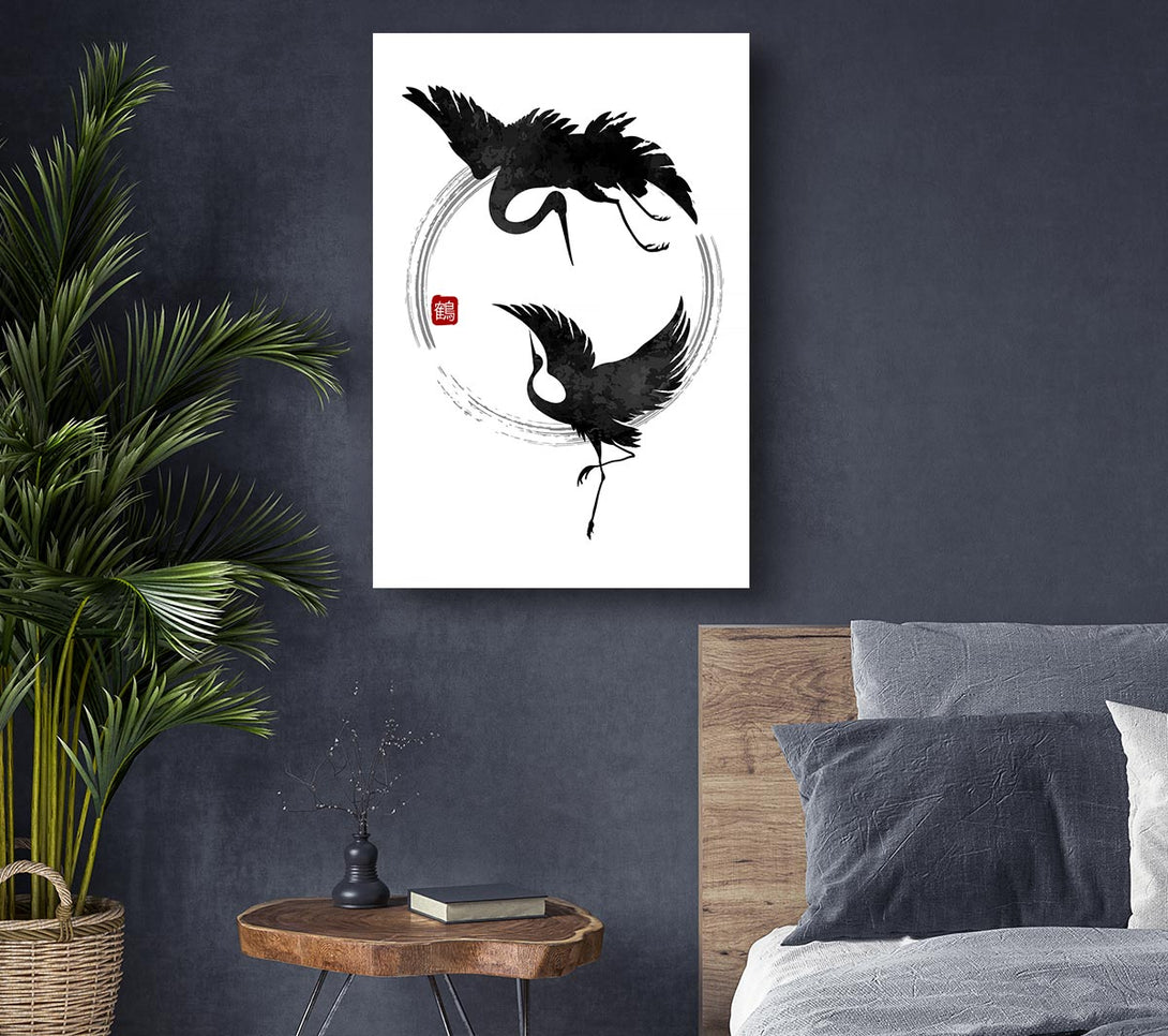 Picture of Japanese Cranes In The Circle Of Life Canvas Print Wall Art