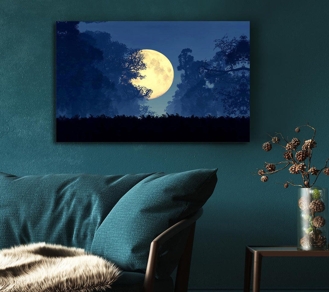 Picture of Stunning Midnight Moon Through The Trees Canvas Print Wall Art