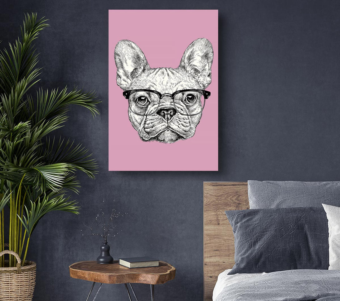 Picture of French Bulldog In Glasses Canvas Print Wall Art