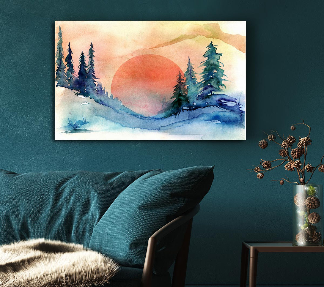 Picture of Red Winter Sun Canvas Print Wall Art