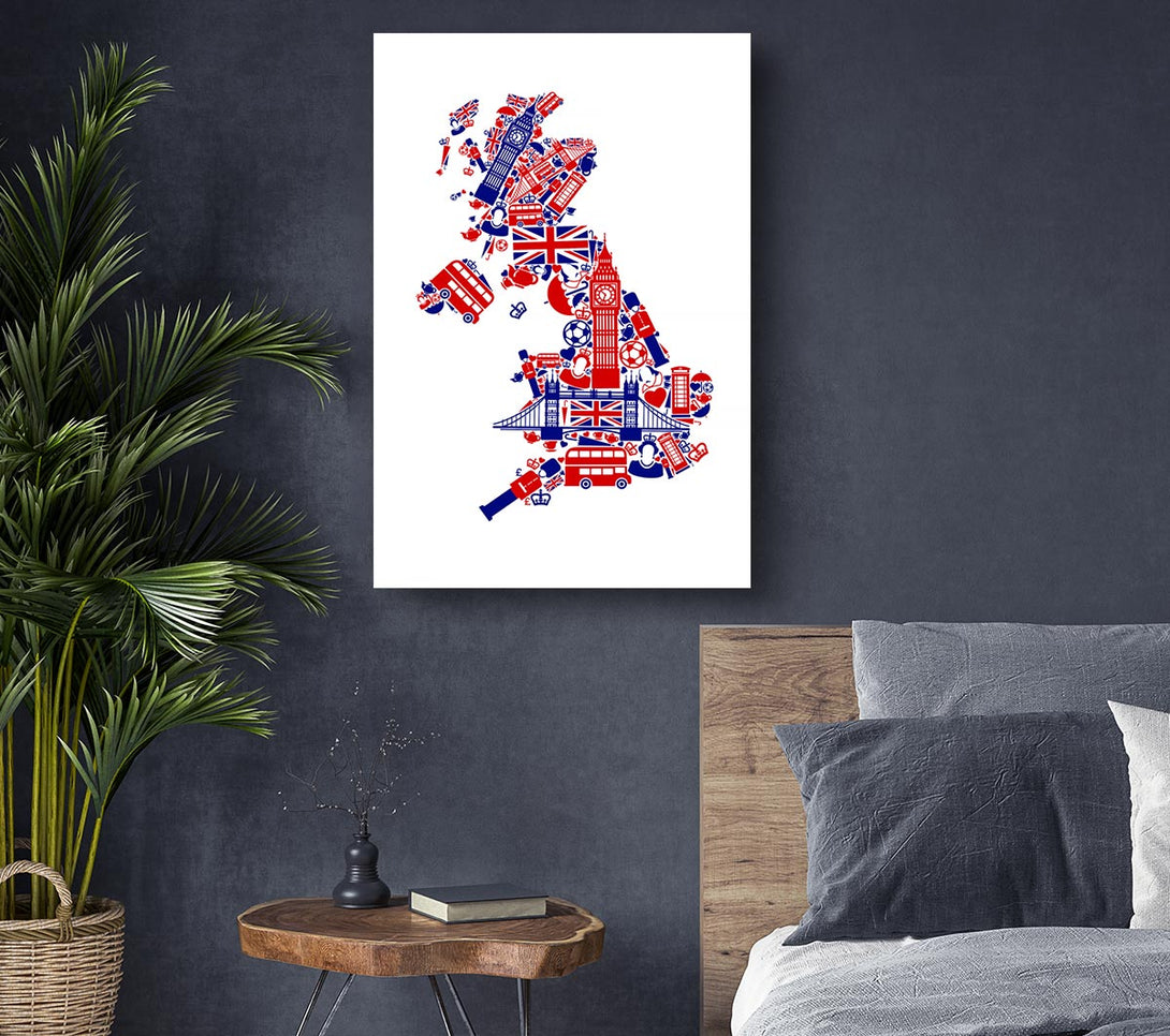 Picture of London Icons In The Shape Of The UK Canvas Print Wall Art