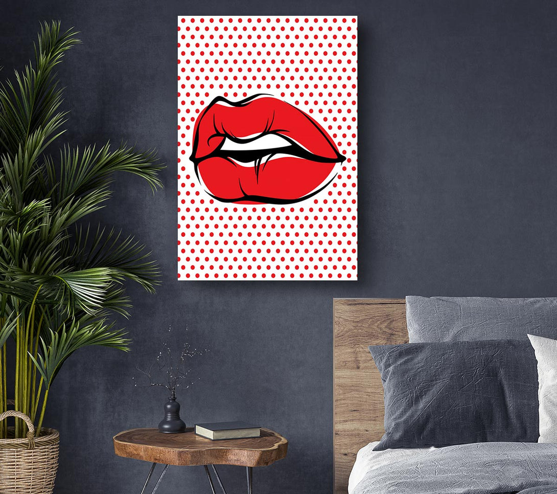 Picture of Red Lips On Pokerdots Canvas Print Wall Art