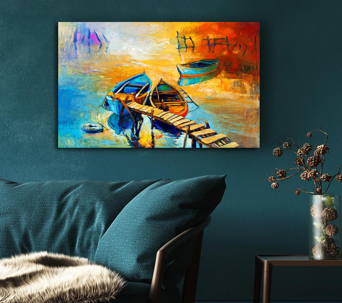 Picture of Golden Sail Boat Waters Canvas Print Wall Art