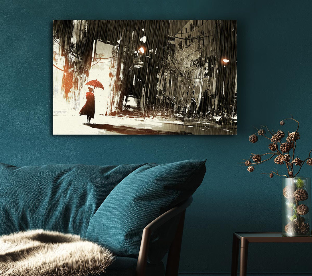 Picture of Down Pour in The City Canvas Print Wall Art