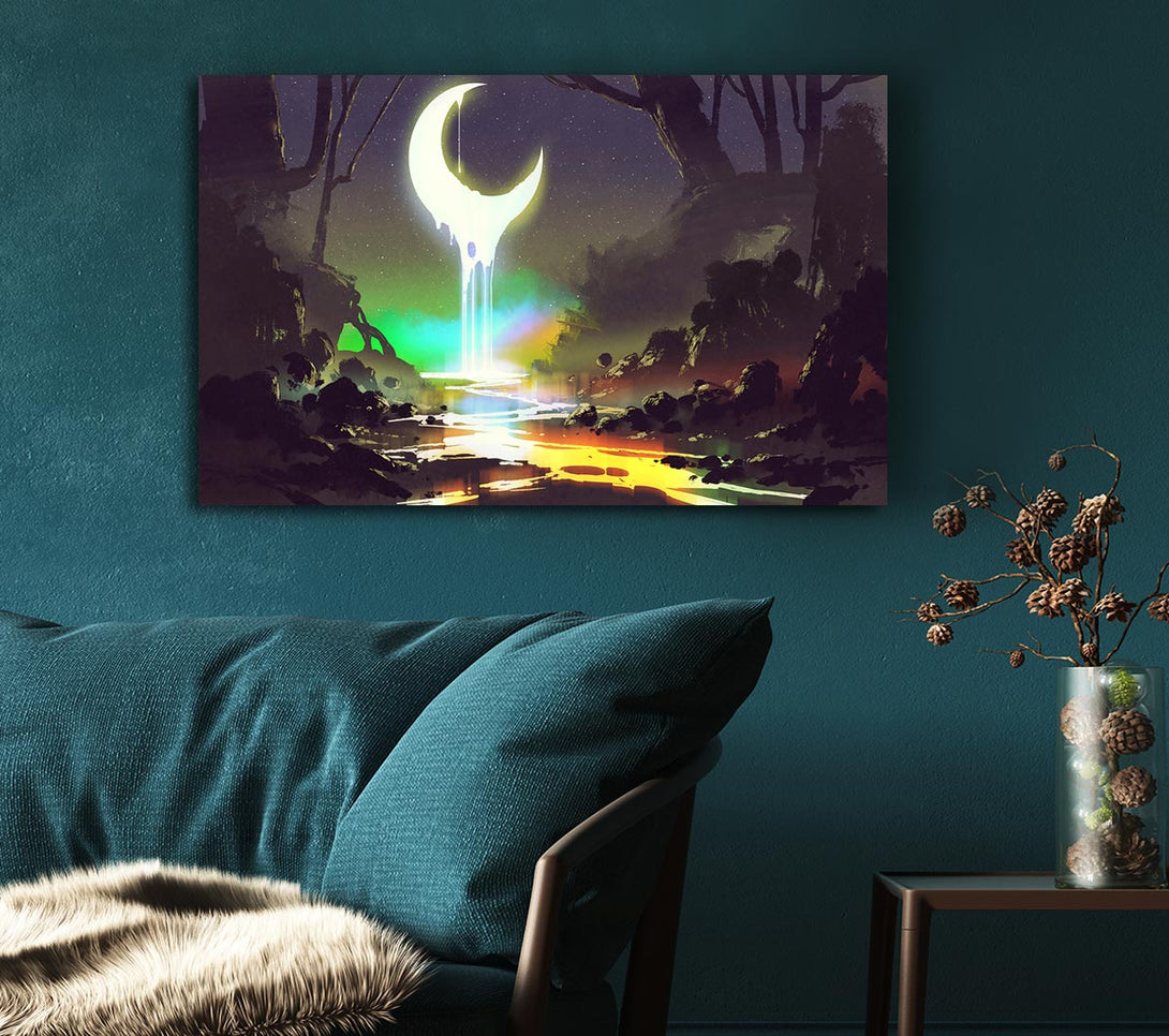 Picture of Lava Moon Melting Into The River Canvas Print Wall Art