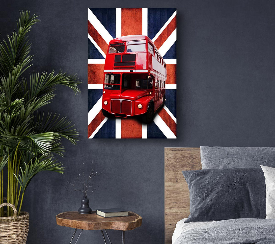 Picture of Red Bus On The British Flag Canvas Print Wall Art