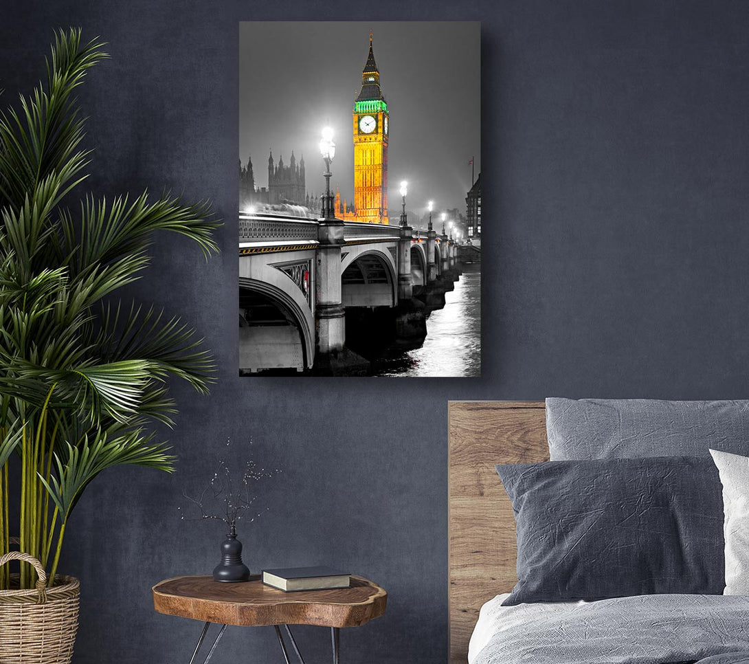 Picture of Golden Big Ben Over Tower Bridge Canvas Print Wall Art