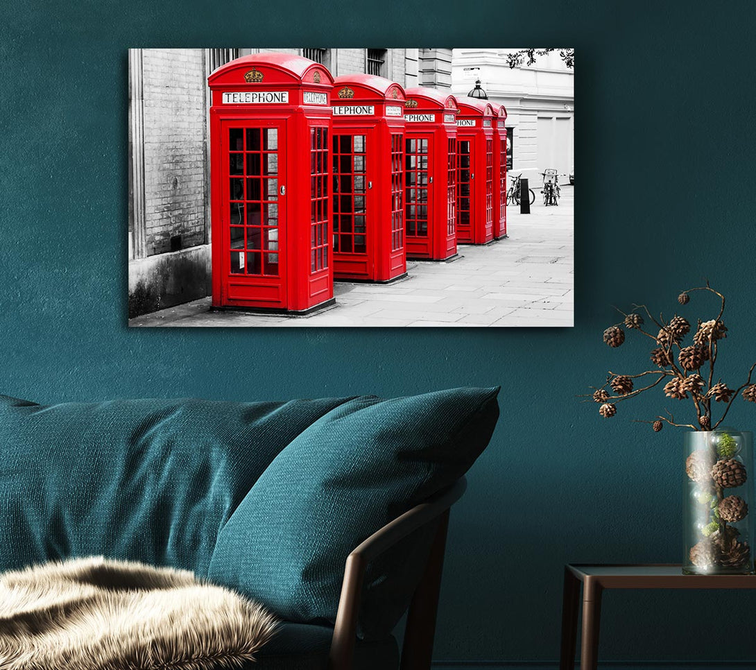 Picture of Red Telephone Box LineUp Canvas Print Wall Art