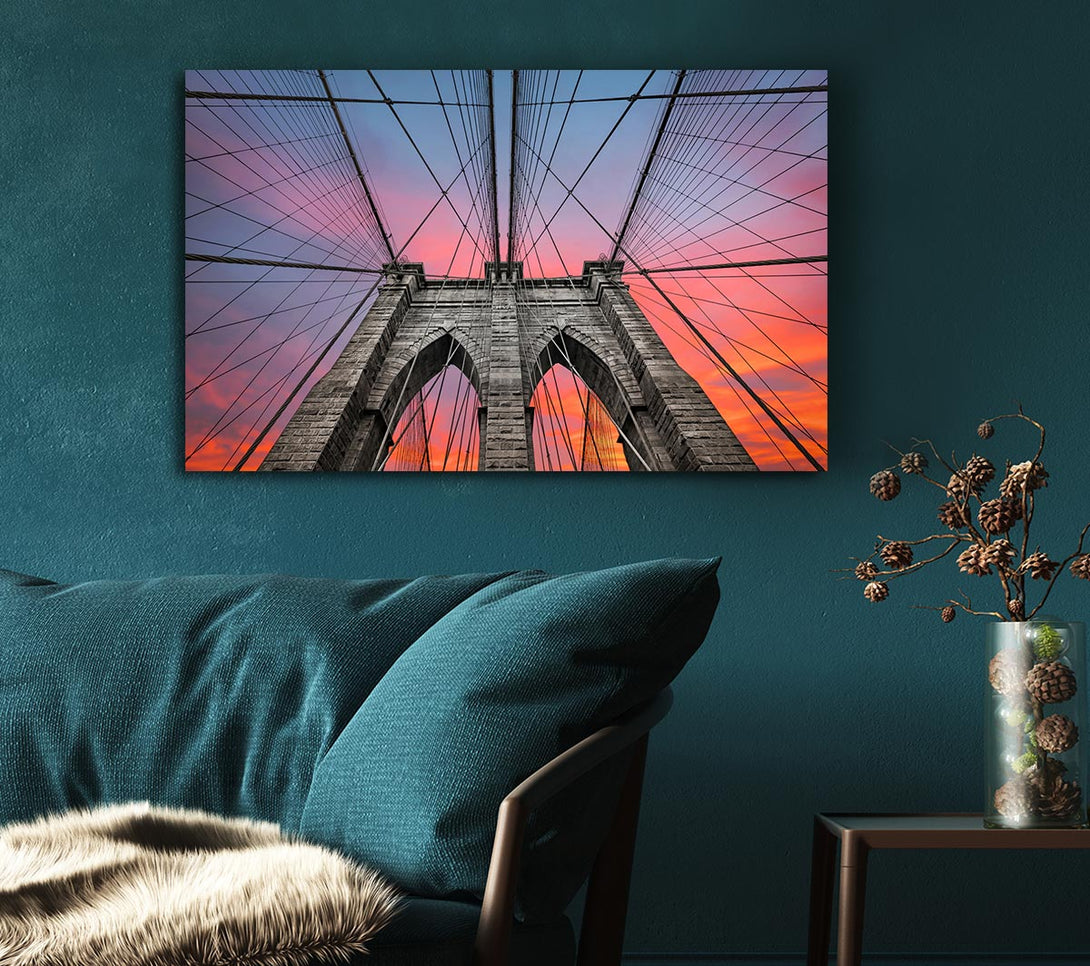 Picture of Fire Skies Above Brooklyn Bridge Canvas Print Wall Art