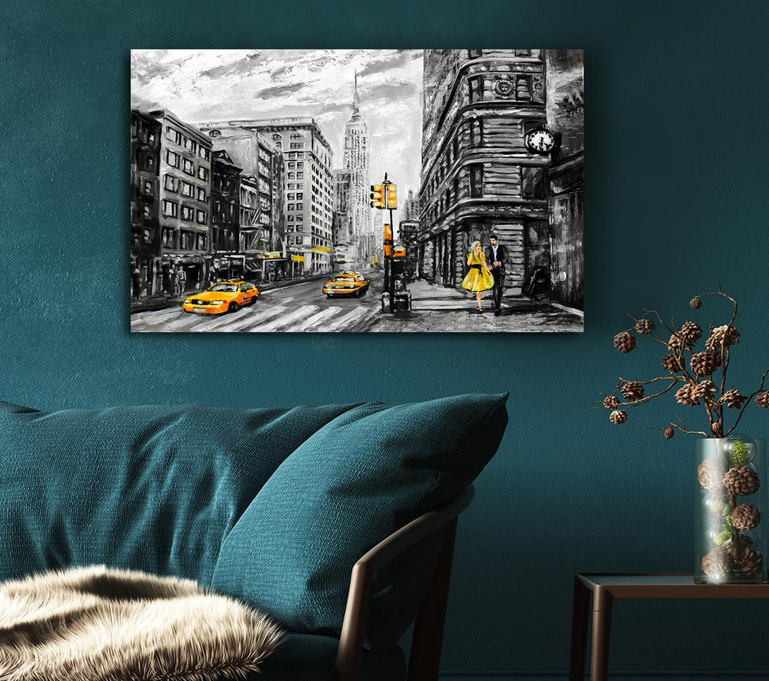 Picture of Romantic Walk In The Big Yellow City Canvas Print Wall Art