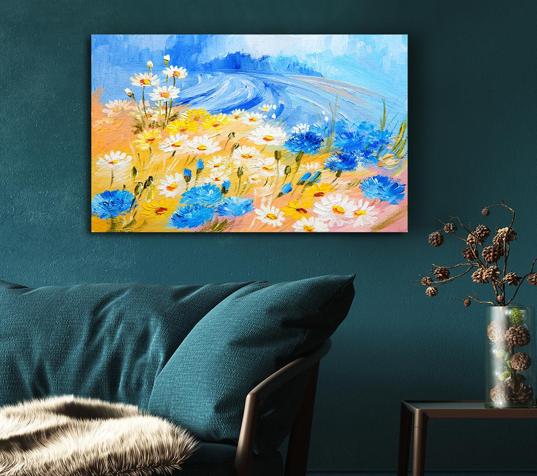 Picture of Daisy Yellow Blues Canvas Print Wall Art