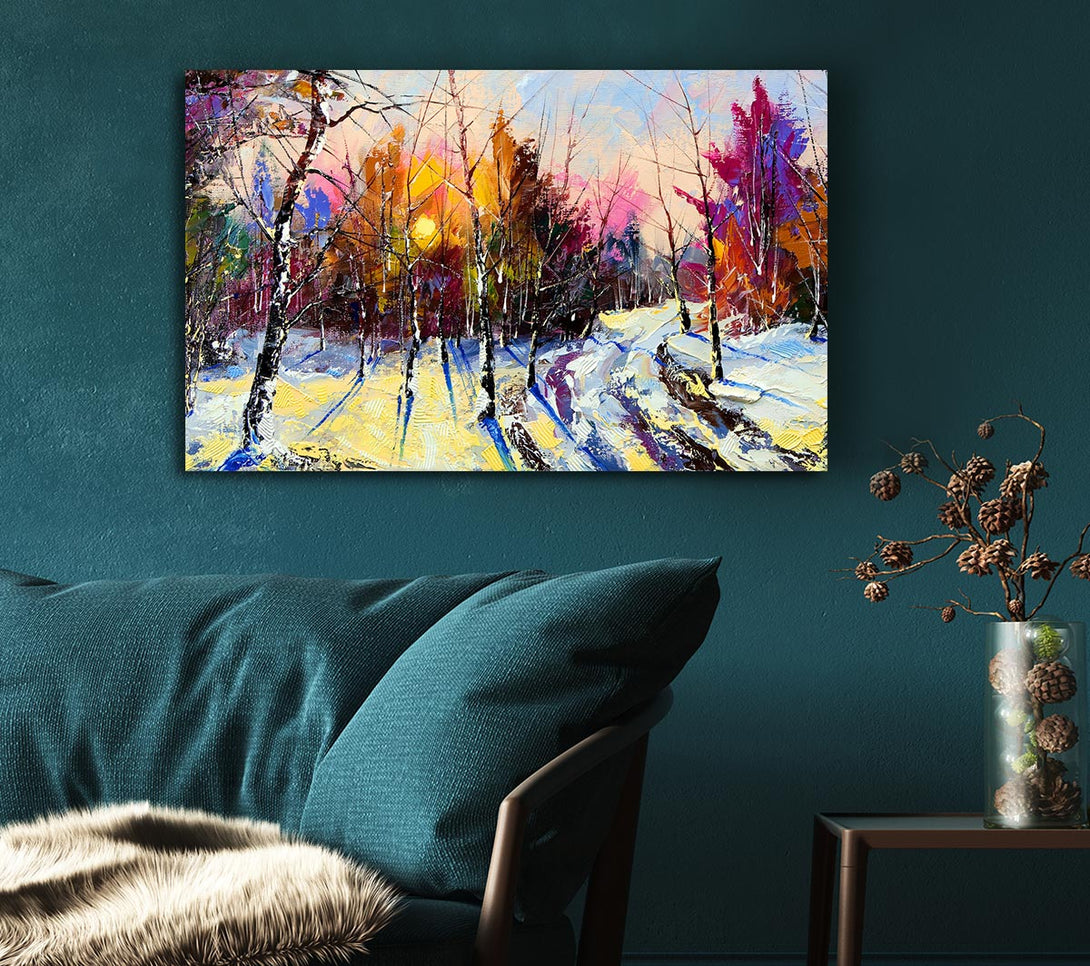 Picture of Rainbow Snow Forest Canvas Print Wall Art