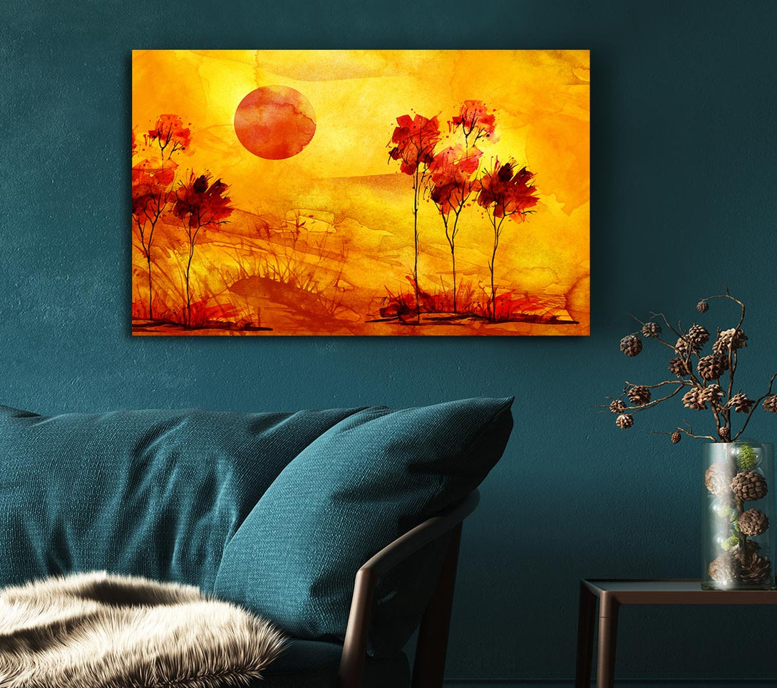 Picture of Red Tree Sun Canvas Print Wall Art