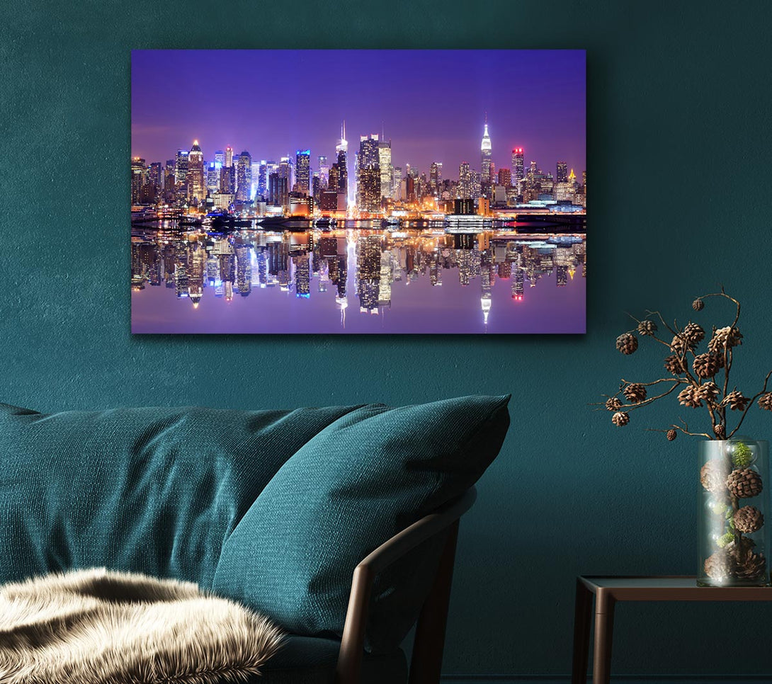 Picture of Hong kong purples and blues reflection Canvas Print Wall Art