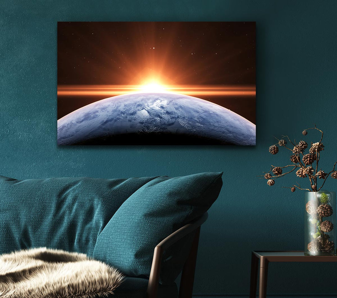 Picture of Sun peering over the earth Canvas Print Wall Art