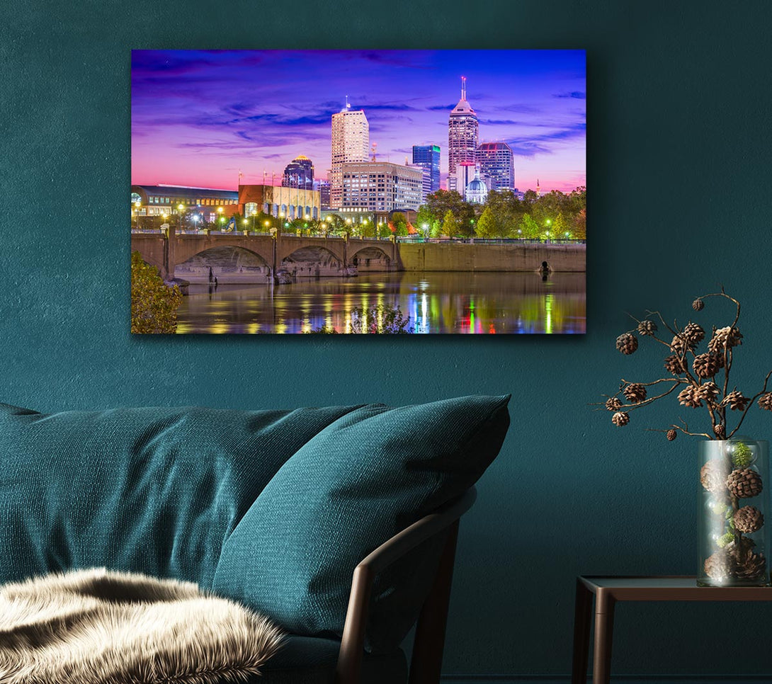 Picture of Bridge across the city at night Canvas Print Wall Art