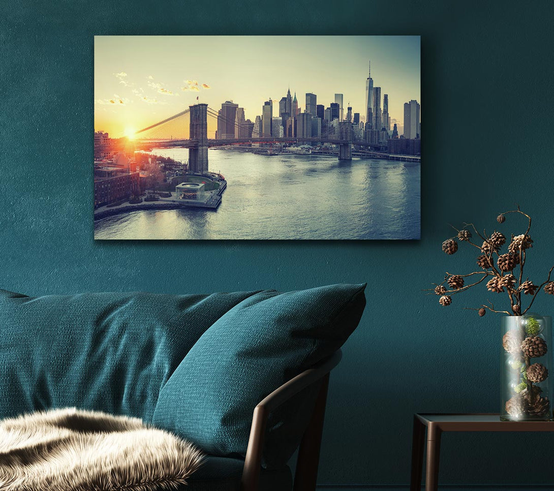 Picture of Bridge in New york over the water Canvas Print Wall Art