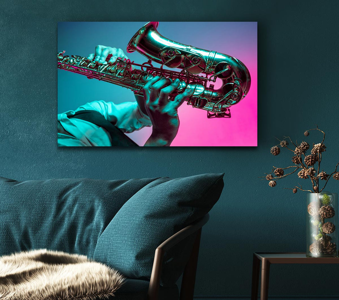 Picture of Saxaphone player fade Canvas Print Wall Art