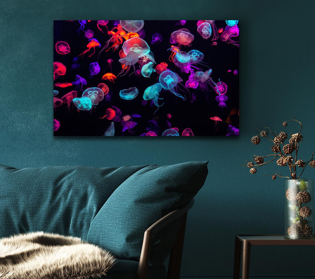 Picture of Neon Jellyfish frenzy Canvas Print Wall Art