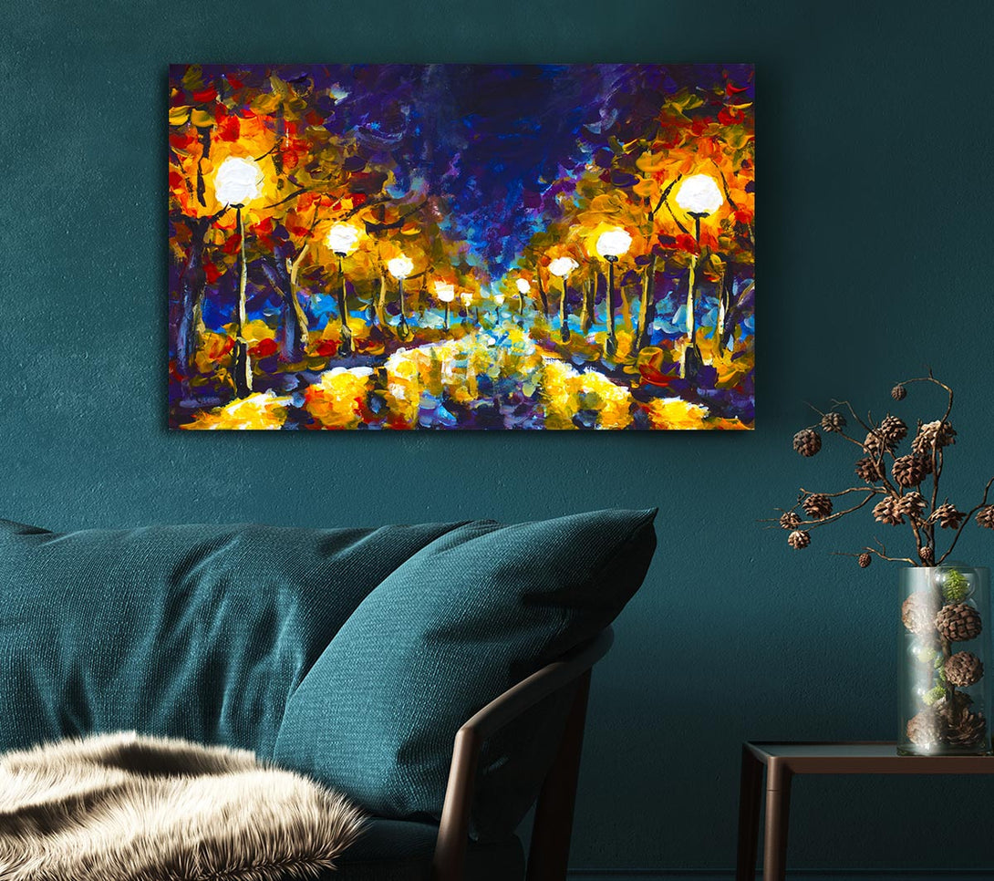 Picture of Streetlights At Night Gouche Canvas Print Wall Art