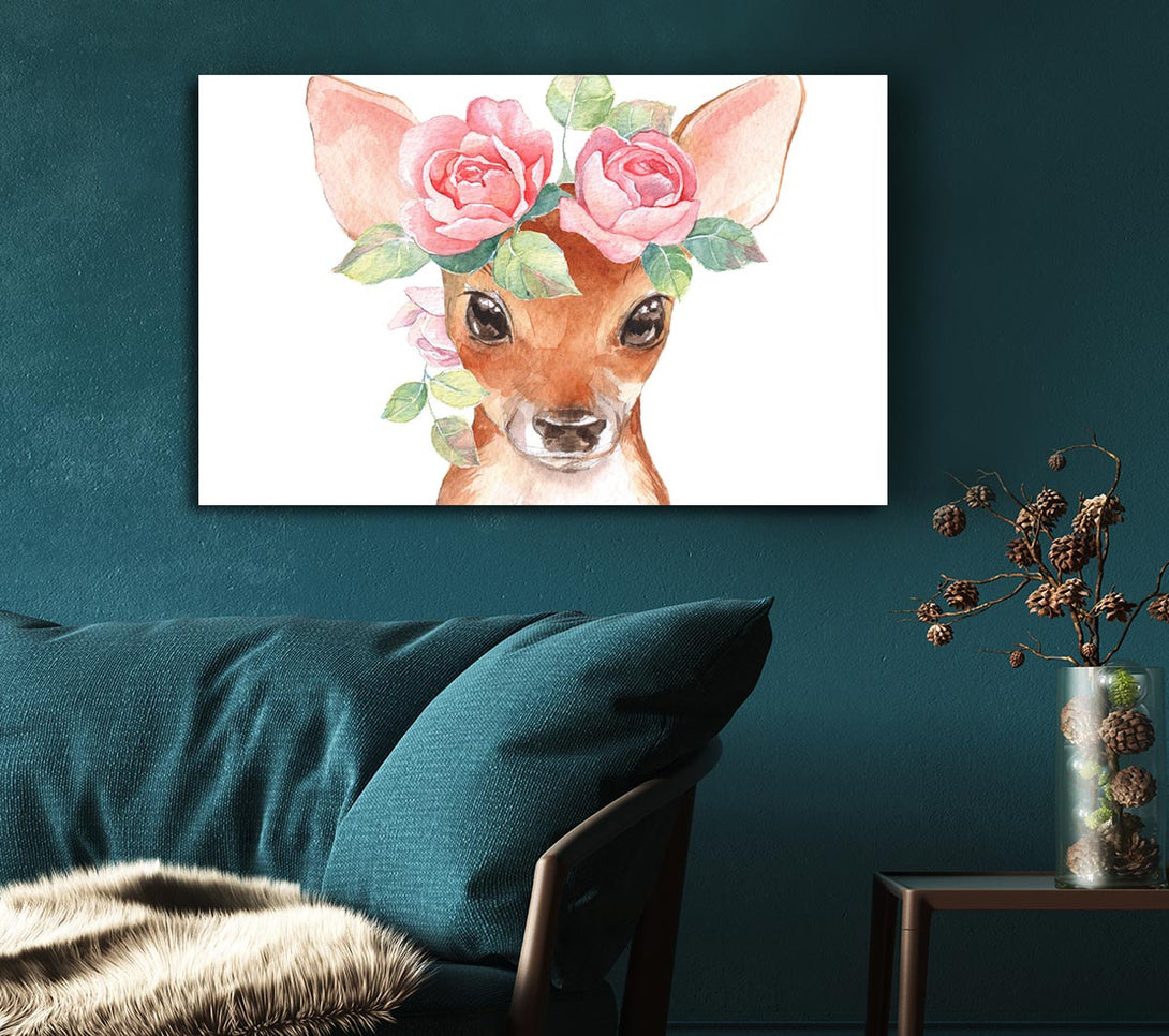 Picture of Water Colour Floral Deer Canvas Print Wall Art