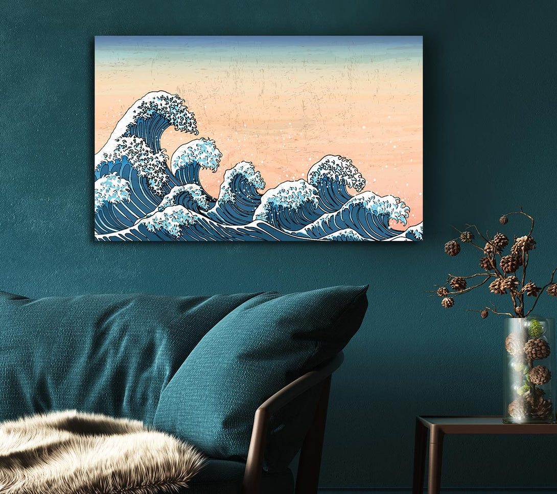 Picture of Japanese Waves In The Sunset Canvas Print Wall Art