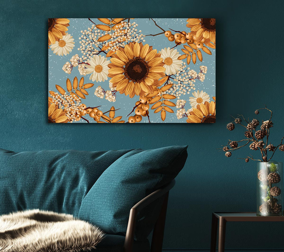 Picture of Sunflowers On Blue Canvas Print Wall Art