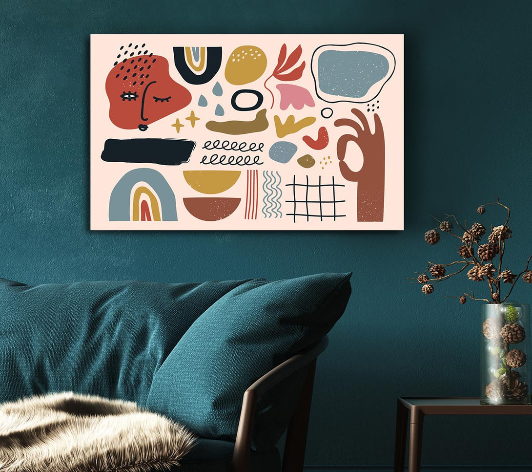 Picture of Mid Century Shapes And Faces Canvas Print Wall Art