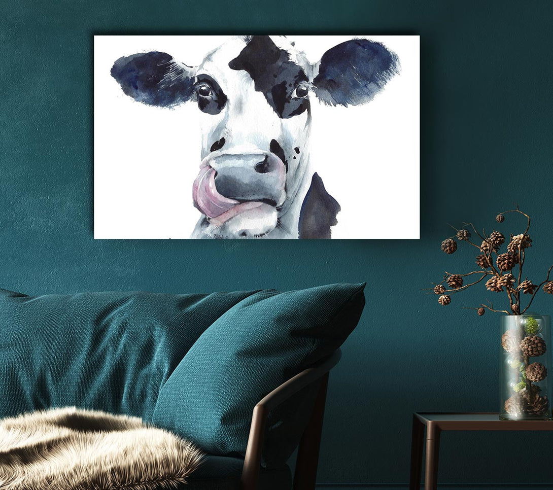 Picture of Cow Licking Canvas Print Wall Art