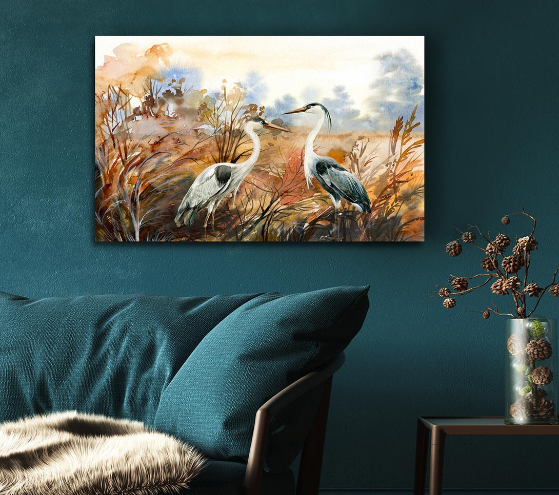 Picture of Herons In The Pond Canvas Print Wall Art