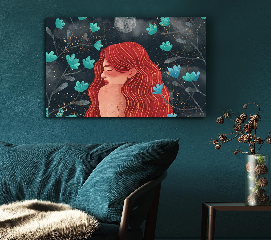 Picture of Red Haired Girl Flowers Canvas Print Wall Art