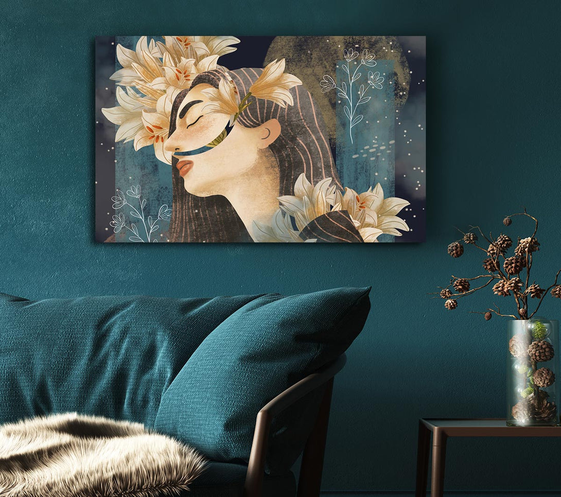 Picture of Cream Flowers Woman Canvas Print Wall Art