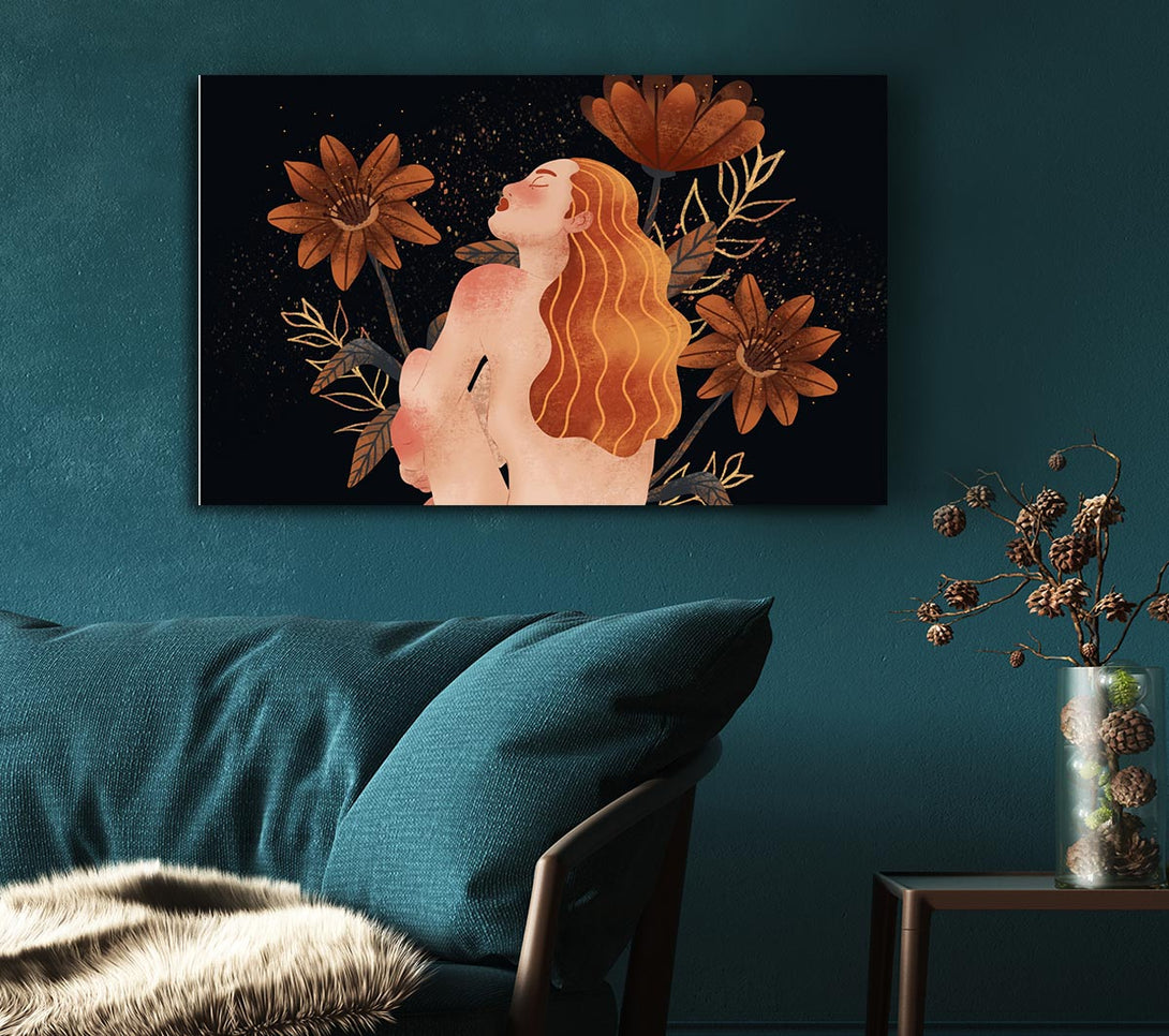 Picture of Red Haired Girl Floral Canvas Print Wall Art