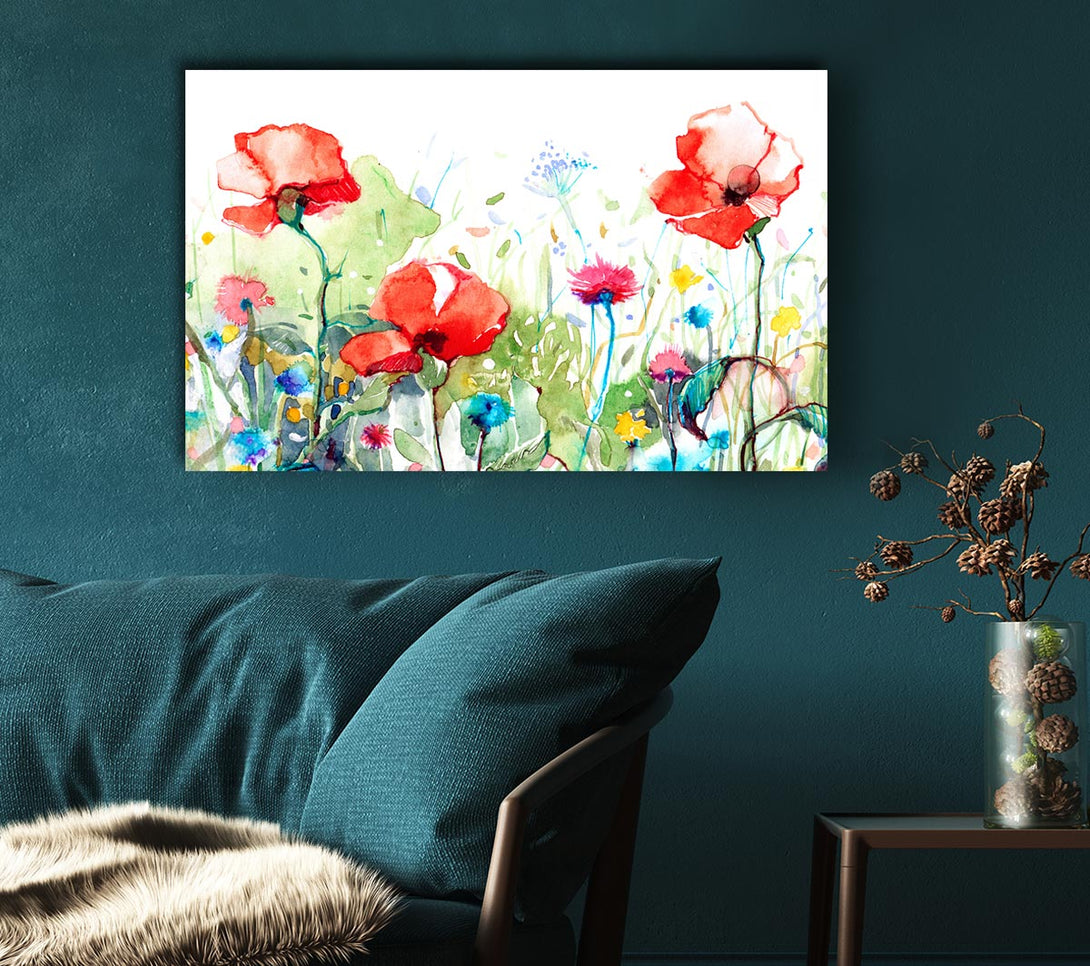 Picture of Poppies And Mixed Flowers Canvas Print Wall Art